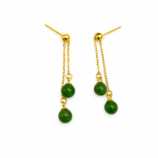 S925 Gold Plated Adjustable Jade Dangle Earrings