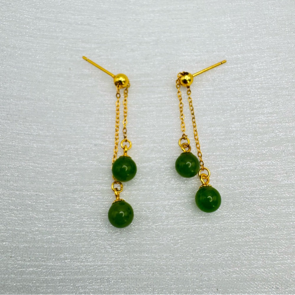 S925 Gold Plated Adjustable Jade Dangle Earrings
