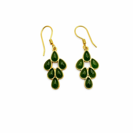 S925 Gold Plated Jade Dangle Earrings