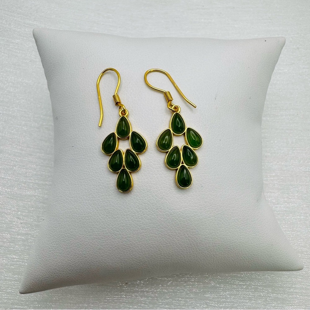 S925 Gold Plated Jade Dangle Earrings
