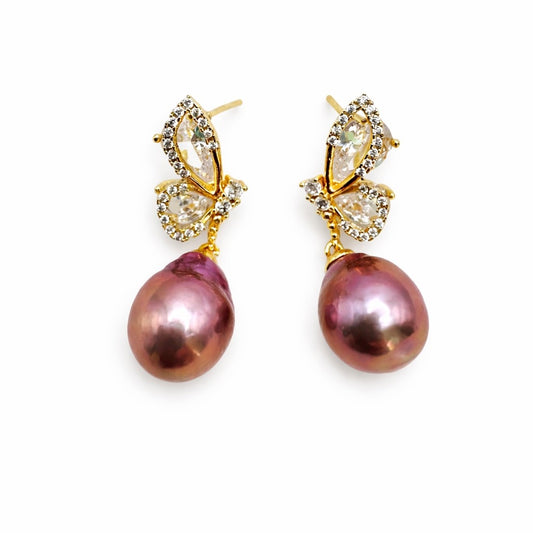 S925 Gold Plated Butterfly Freshwater Pearl Drop Earrings