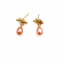 Knot and Pink Freshwater Pearl Drop Earrings