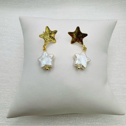 S925 Gold Plated Star Freshwater Pearl Dangle Earrings