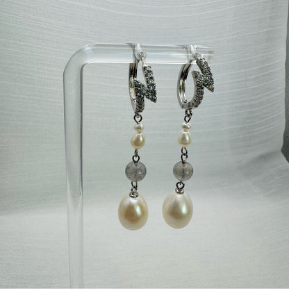 S925 Freshwater Pearl and Crystal Dangle Earrings