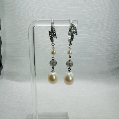 S925 Freshwater Pearl and Crystal Dangle Earrings