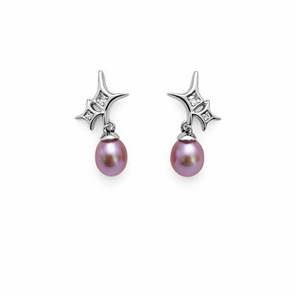 S925 Crystal Stars & Freshwater Pearl Stud Earrings