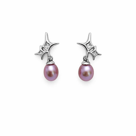 S925 Crystal Stars & Freshwater Pearl Stud Earrings