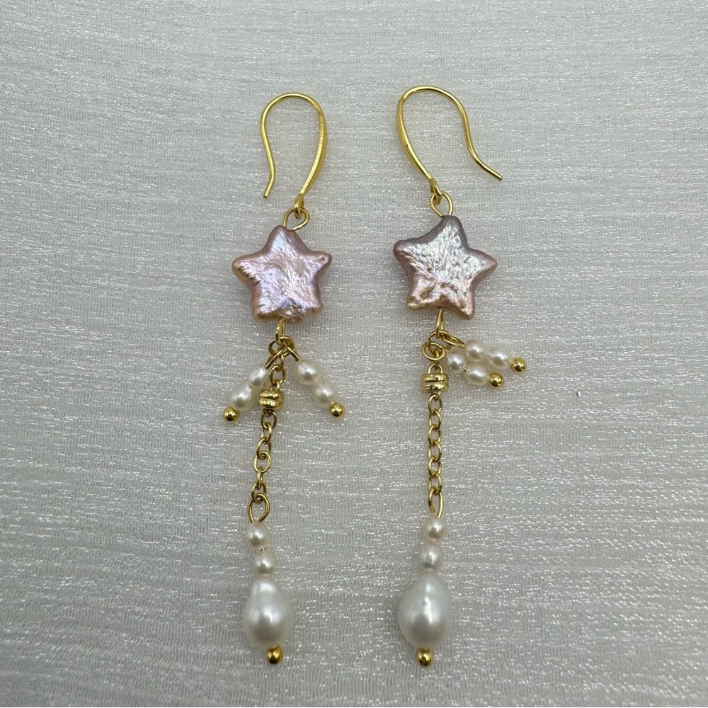 Pink Star Freshwater Pearl Dangle Earrings