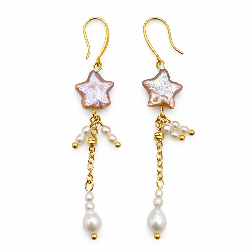 Pink Star Freshwater Pearl Dangle Earrings