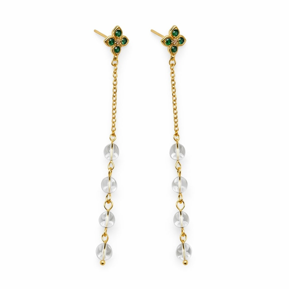 S925 Gold Plated Clover & Chain Dangle Earrings