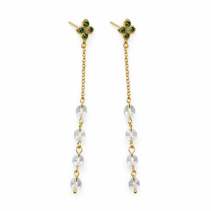 S925 Gold Plated Clover & Chain Dangle Earrings