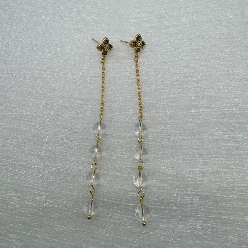 S925 Gold Plated Clover & Chain Dangle Earrings