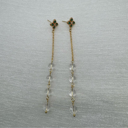 S925 Gold Plated Clover & Chain Dangle Earrings