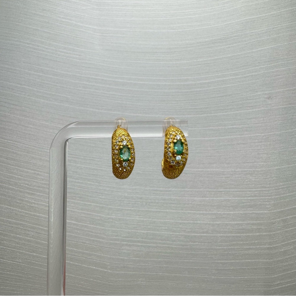Emerald & Crystal Gold Huggies