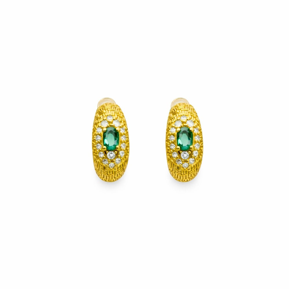 Emerald & Crystal Gold Huggies