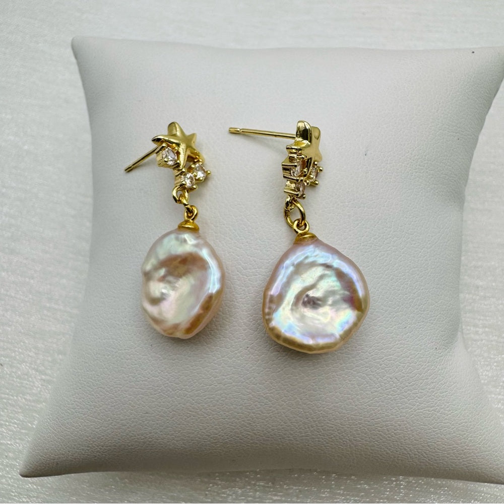 Star & Freshwater Pearl Dangle Earrings