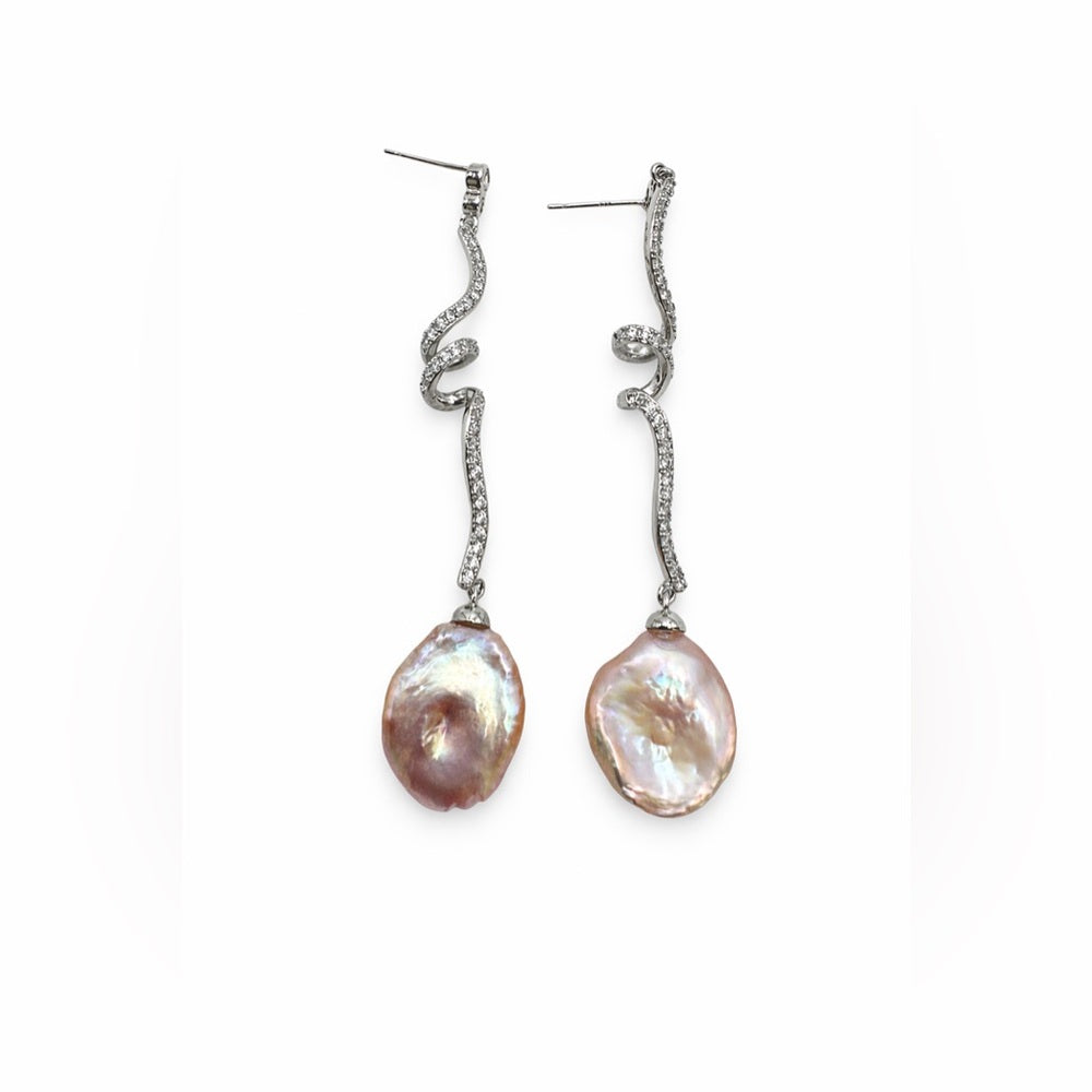 S925 Crystal & Freshwater Pearl Dangle Earrings
