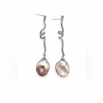 S925 Crystal & Freshwater Pearl Dangle Earrings