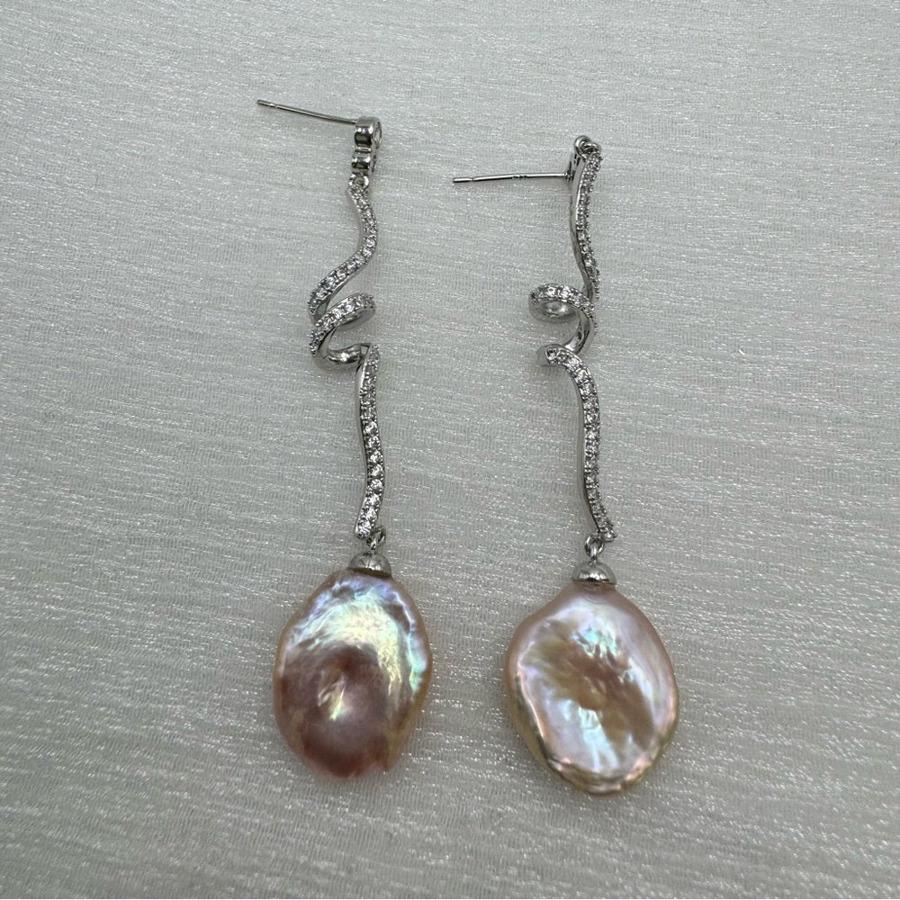 S925 Crystal & Freshwater Pearl Dangle Earrings