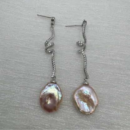 S925 Crystal & Freshwater Pearl Dangle Earrings