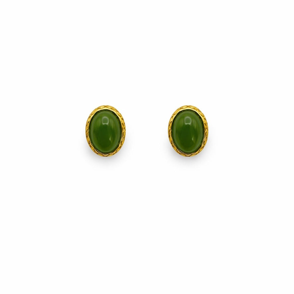 Oval Jade Stud Earrings