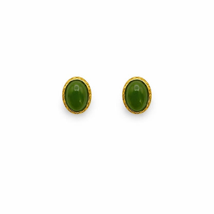 S925 Gold Plated Oval Jade Stud Earrings