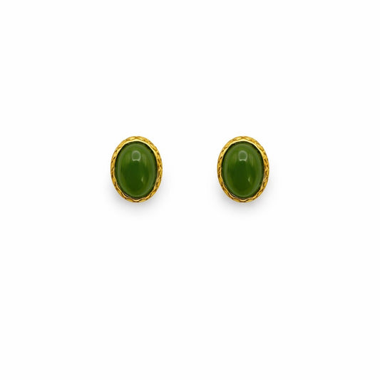 S925 Gold Plated Oval Jade Stud Earrings