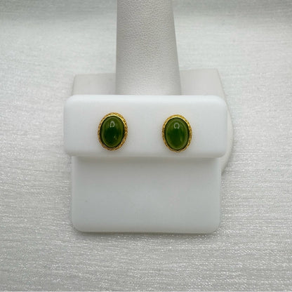 S925 Gold Plated Oval Jade Stud Earrings