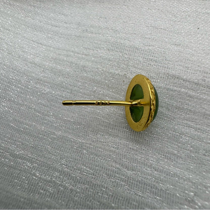 S925 Gold Plated Oval Jade Stud Earrings