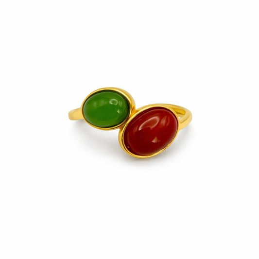S925 Gold Plated Double Jade Adjustable Ring