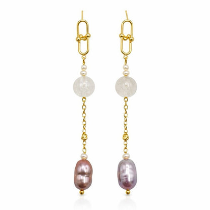 S925 Gold Plated Freshwater Pearl and Crystal Dangle Earrings