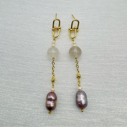 S925 Gold Plated Freshwater Pearl and Crystal Dangle Earrings