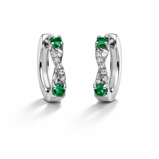 S925 Emerald and Crystal Huggie
