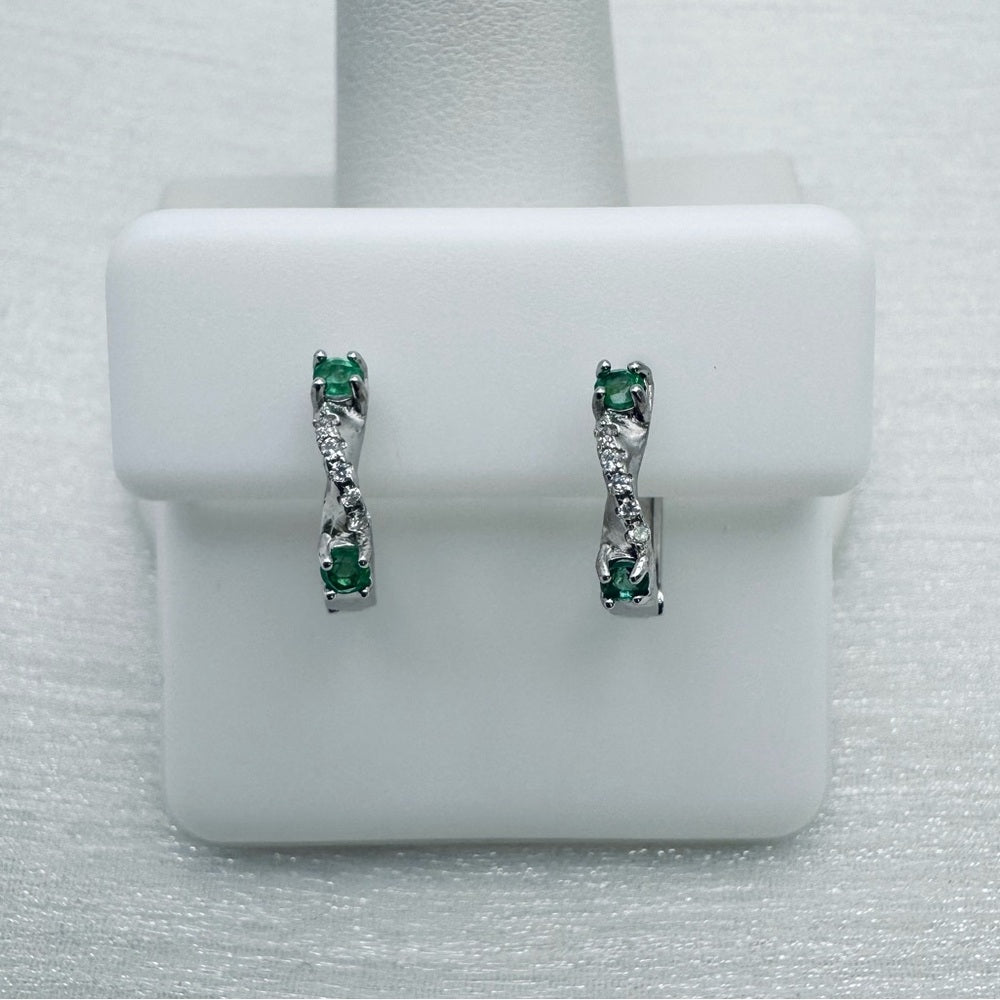 S925 Emerald and Crystal Huggie