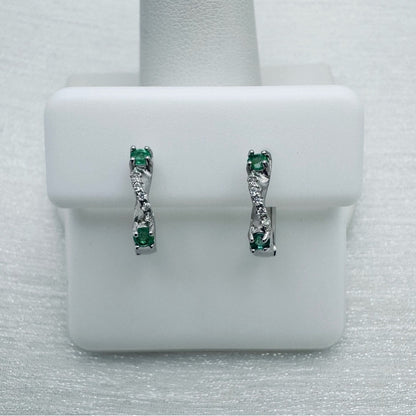 S925 Emerald and Crystal Huggie