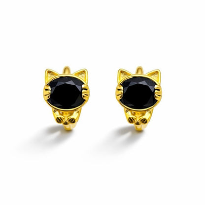 S925 Gold Plated Black Onyx Cat Earrings