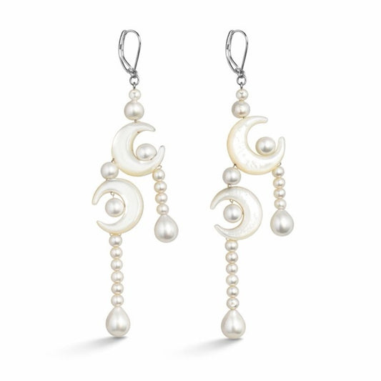 S925 Mother of Pearl Moon Dangle Earrings