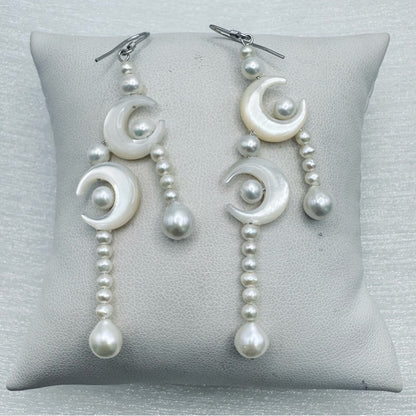 S925 Mother of Pearl Moon Dangle Earrings