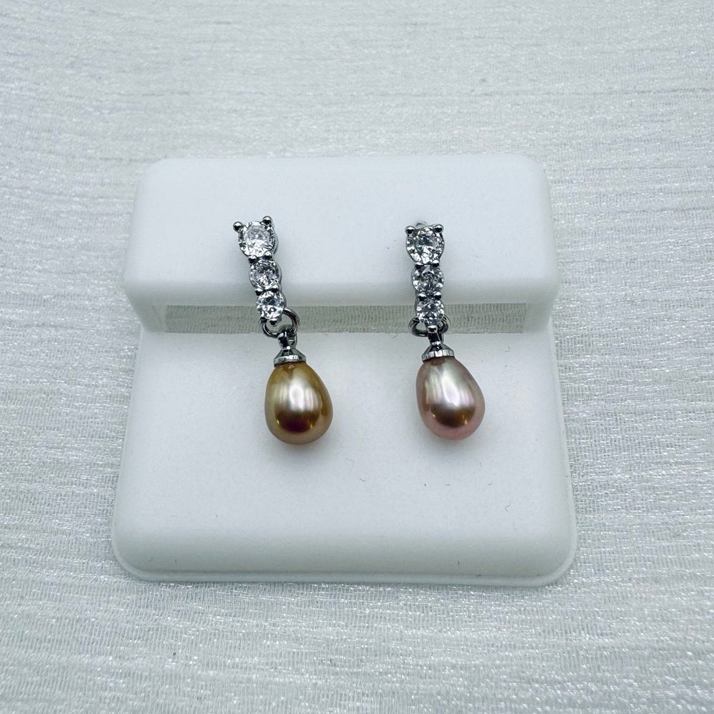S925 Freshwater Pearl and Crystal Dangle Earrings