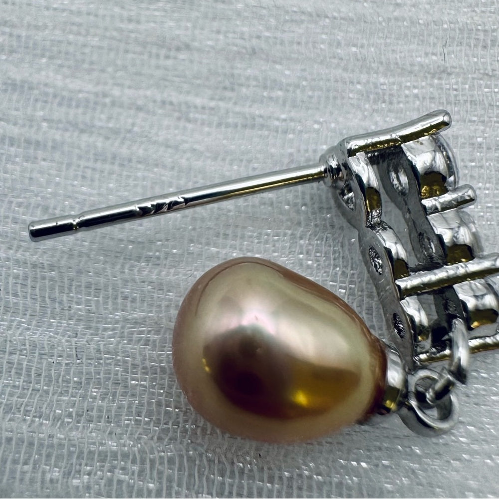 S925 Freshwater Pearl and Crystal Dangle Earrings