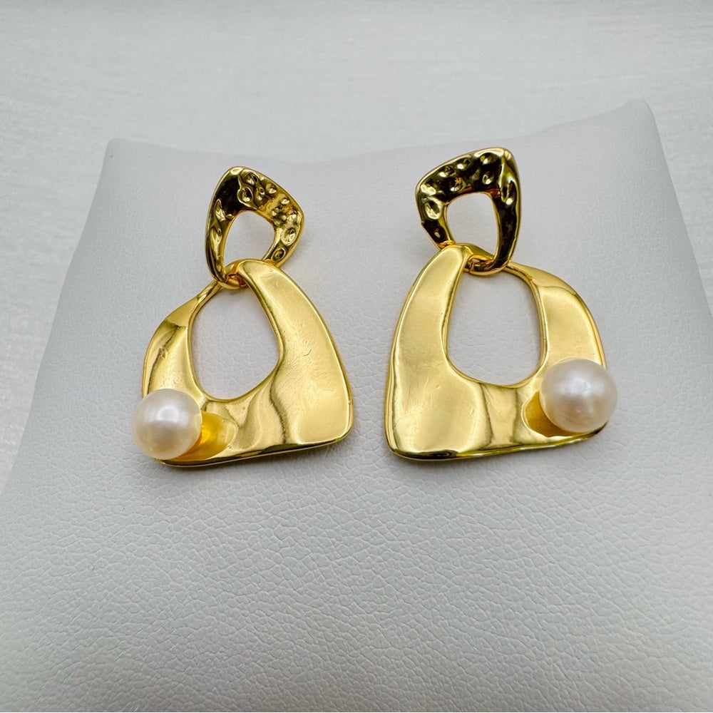 Funky Geometric Pearl Earrings