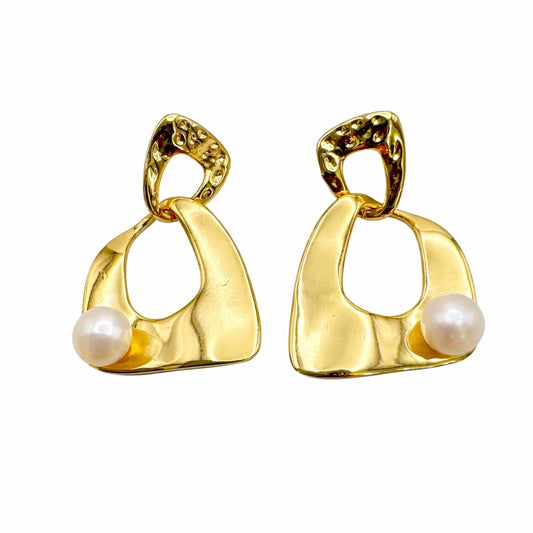 S925 Gold Plated Funky Geometric Pearl Earrings