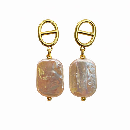 S925 Mariner Link Freshwater Pearl Dangle Earrings