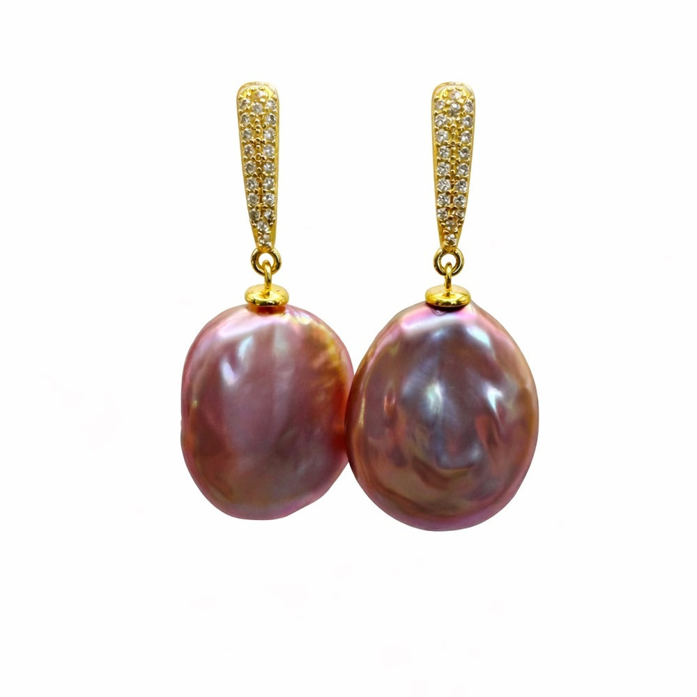 Large Purple Freshwater Pearl Dangle Earrings