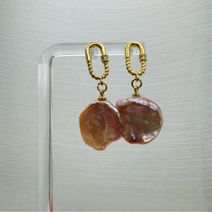 S925 Gold Plated Large Freshwater Pearl Dangle Earrings