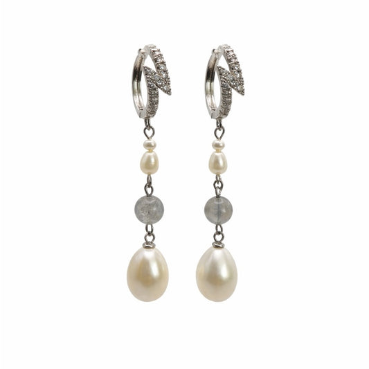 S925 Freshwater Pearl and Crystal Dangle Earrings
