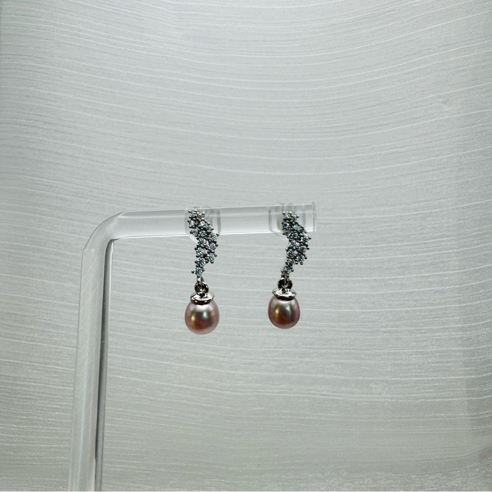 S925 Pavé Crystal & Freshwater Pearl Dangle Earrings