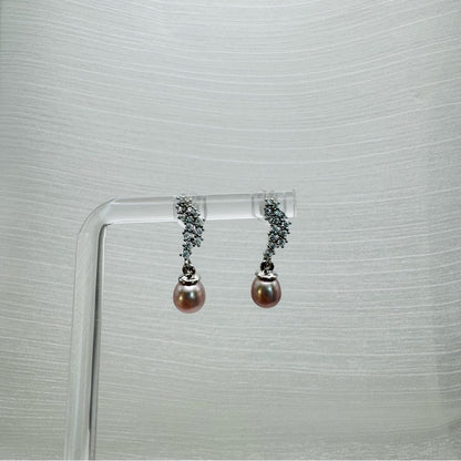 S925 Pavé Crystal & Freshwater Pearl Dangle Earrings
