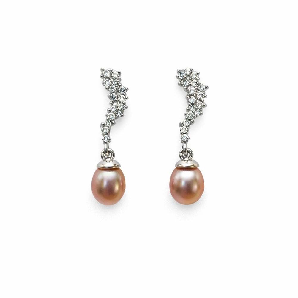 S925 Pavé Crystal & Freshwater Pearl Dangle Earrings