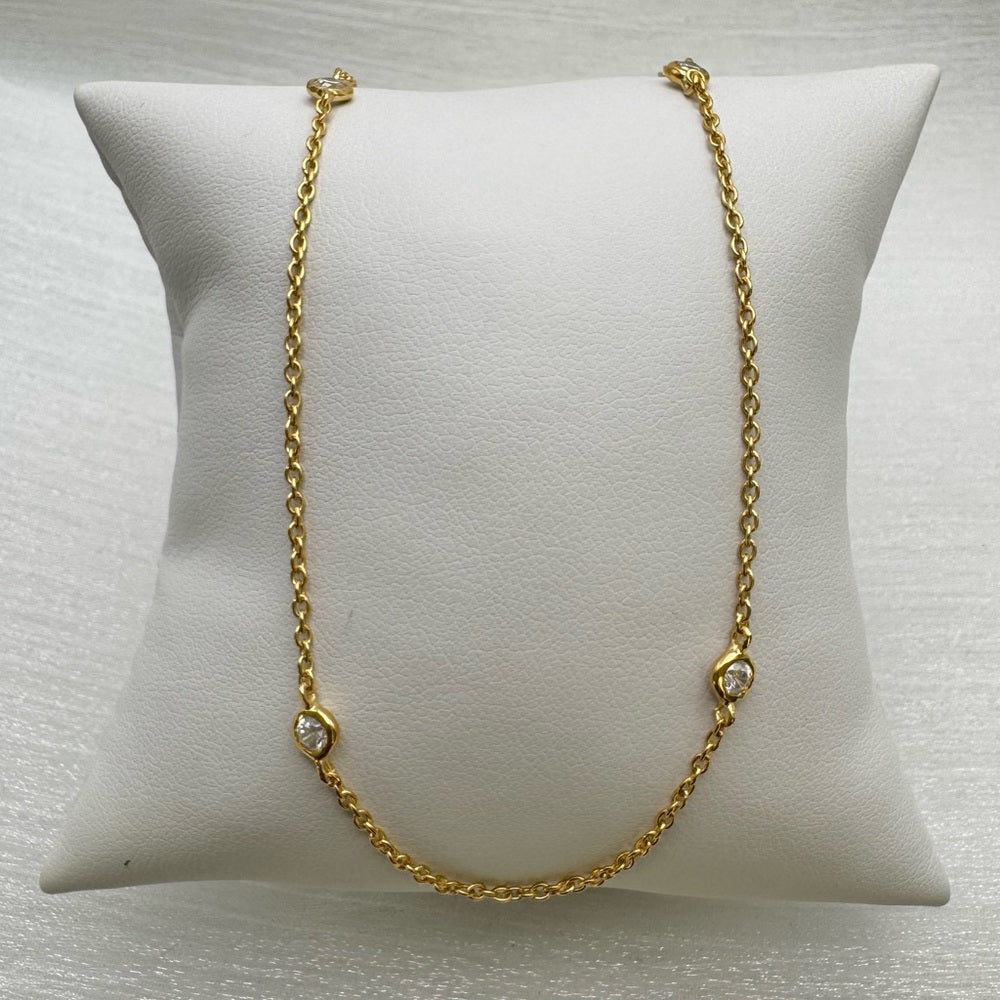 Gold Bezel Crystal Necklace 24”